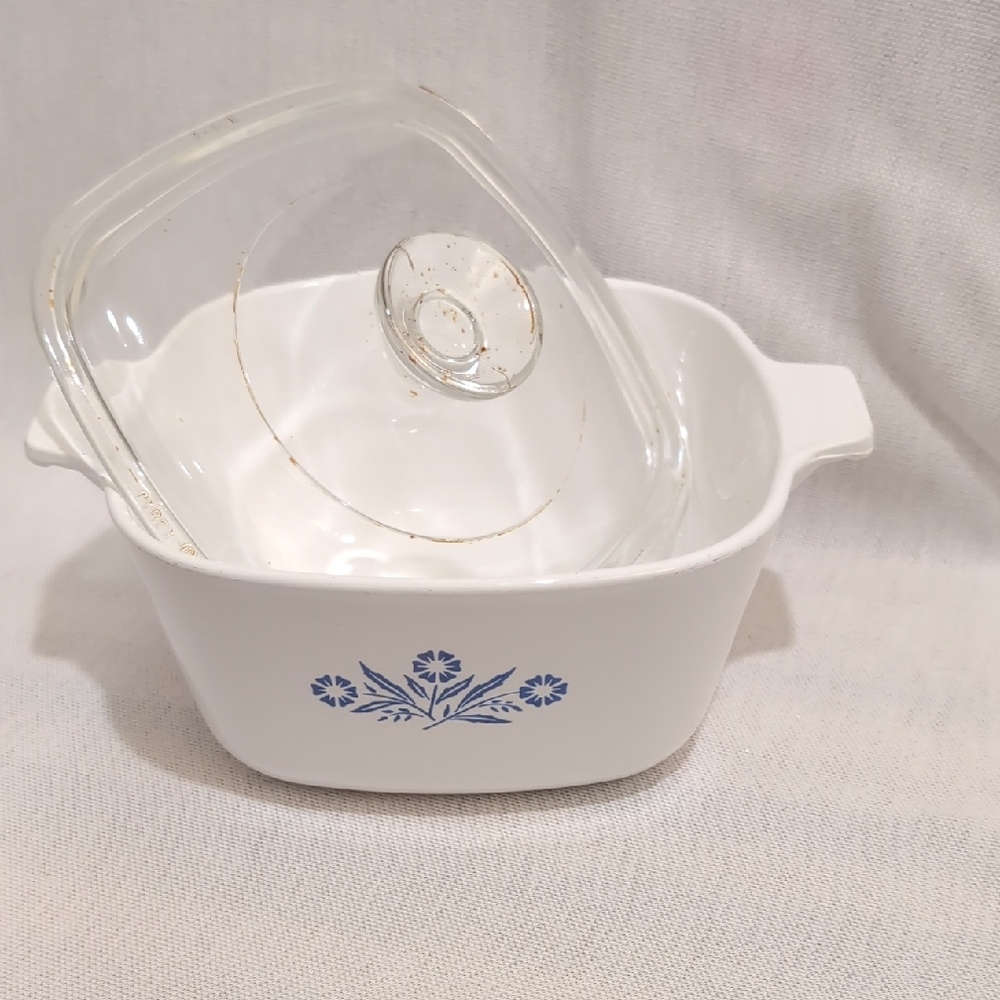 Corningware White and Blue Casserole Dish with Lid